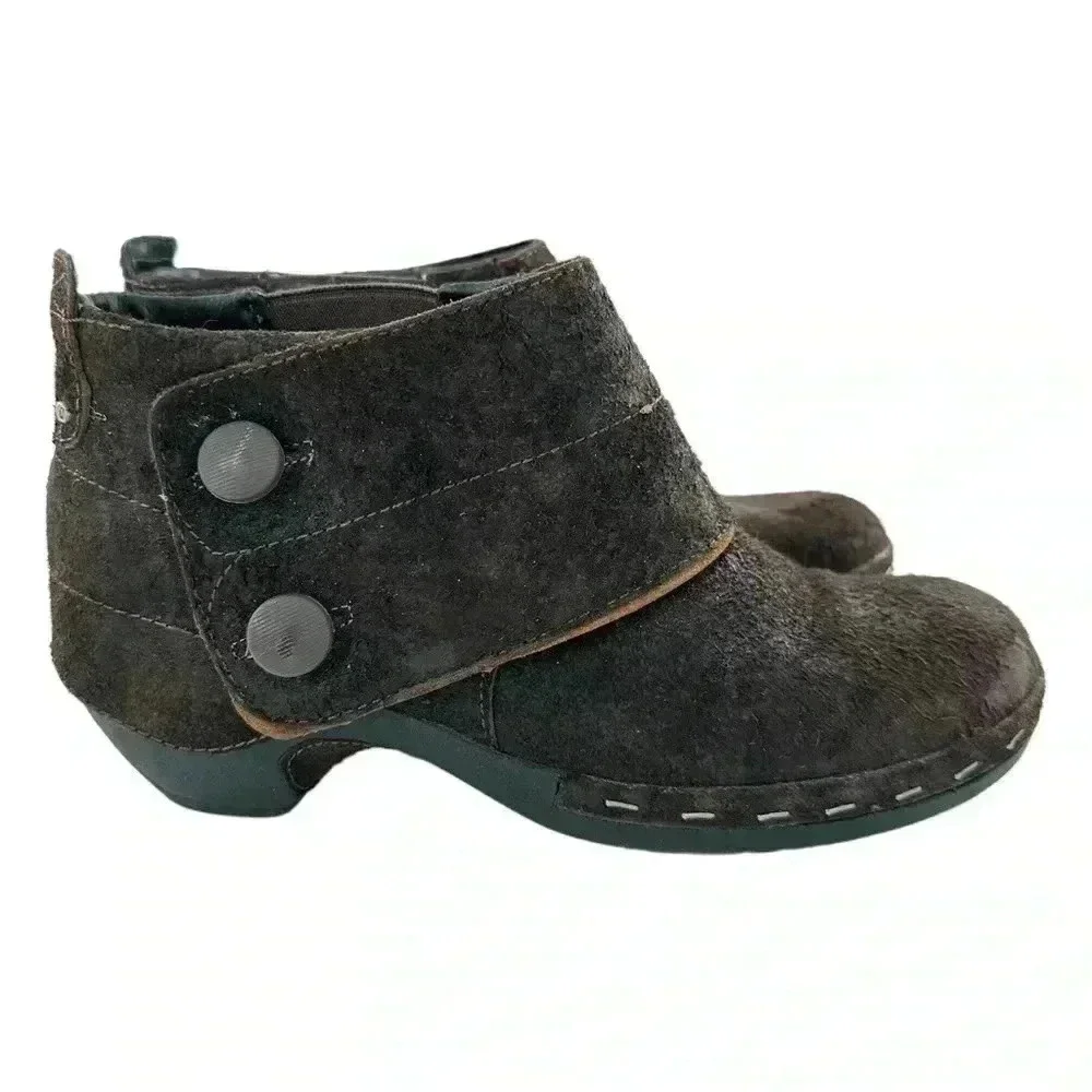 Merrell Luxe button ankle bootie 10 41 espresso brown suede stapled clog boot - Picture 1 of 13